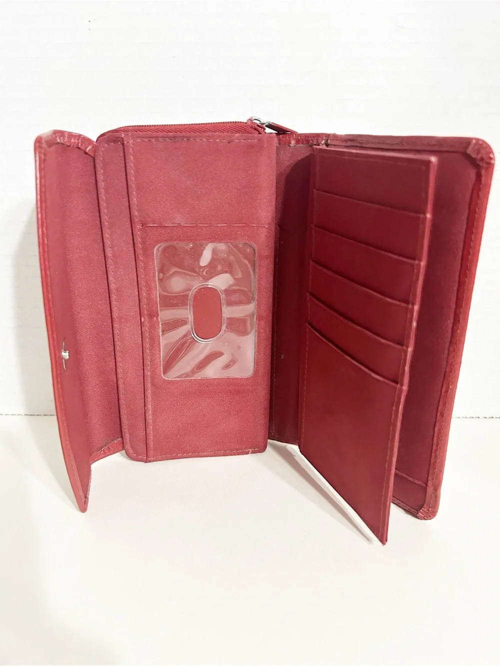 DOPP Genuine Leather Long Bifold Envelope Style Wallet Clutch Red Smooth Leather